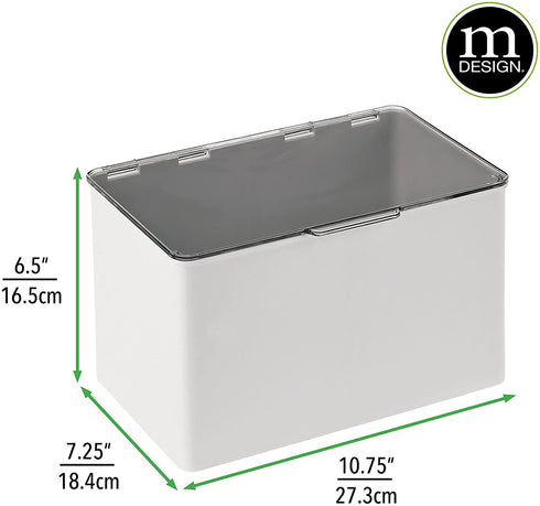 mDesign Plastic Storage Stackable Durable 6 Qt. Container Bin Organizer Box with Lid - for Organizing Kitchen, Pantry, Bathroom, Bedroom - Holds Food, Snacks, Makeup - Light Gray/Clear
