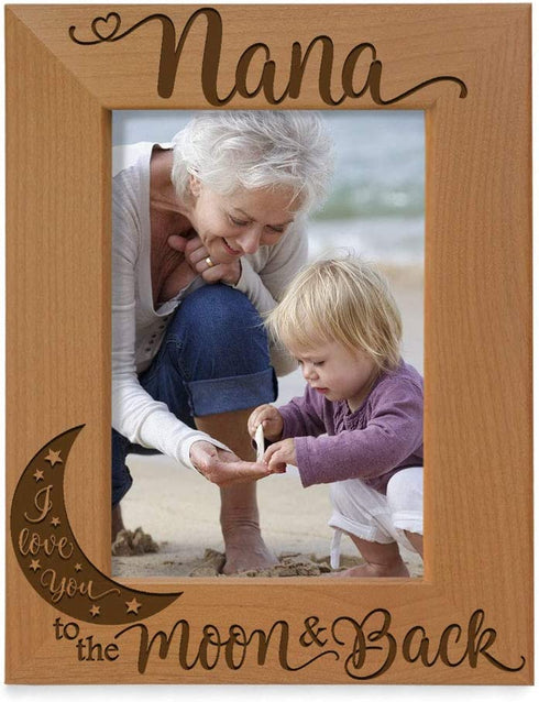 KATE POSH - Nana I Love You to the Moon and Back Engraved Natural Wood Picture Frame, Mother's Day Gifts for Grandma, Birthday Gifts, Best Grandma Ever, Granddaughter & Grandson (4x6-Vertical)