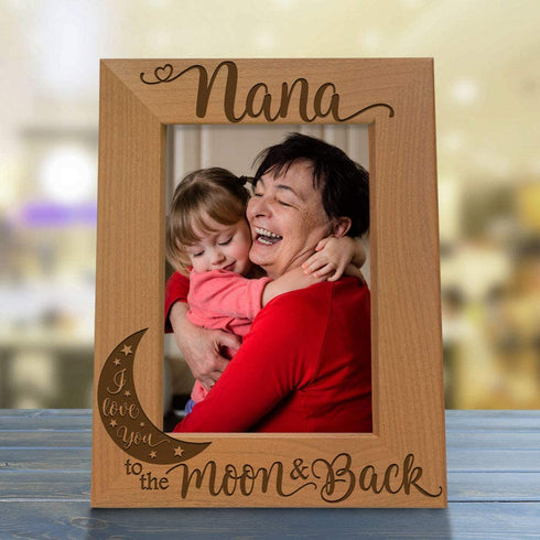 KATE POSH - Nana I Love You to the Moon and Back Engraved Natural Wood Picture Frame, Mother's Day Gifts for Grandma, Birthday Gifts, Best Grandma Ever, Granddaughter & Grandson (4x6-Vertical)
