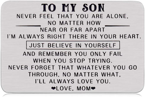 Graduation Birthday Gifts for Son Kid from Mon Dad Wallet Insert Card for Teen Boys Inspirational Coming-of-age Valentines Gift for Stepson Son in Law Christmas Anniversary for Men Him Adult Military