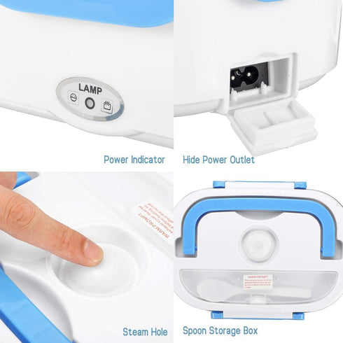 Electric Lunch Box Food Warmer Heater for Car and Home with Removable 304 Stainless Steel Storage Container Warming Bento 2 in 1 Car 12V/24V and Home Use 110V (Blue)