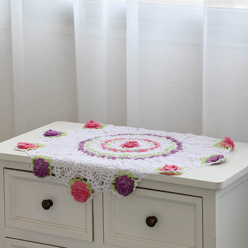 Qxzvzem One Piece 20 Inch Easter Doilies for Dressers and End Tables Round Cloth Lace Placemats Crafts Rose Spring Doily Hand Crochet Large Cotton Multicolor Tablecloth