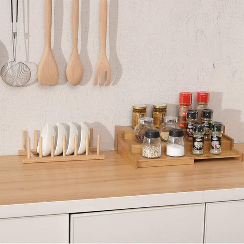 YCOCO Spice Racks for Kitchen Cabinets,Bamboo 3 Tier Expandable Spice Shelf Organizer for Kitchen Countertop and Cabinet,Step Spice Holder for Jars Seasonings and Spice Bottles