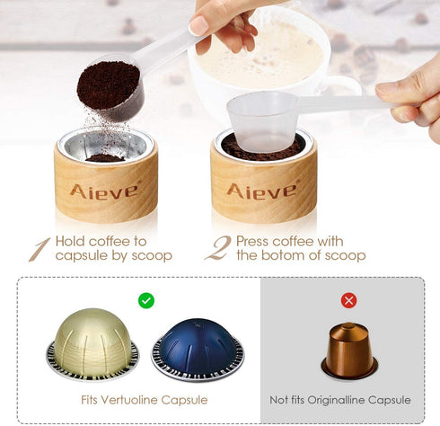 AIEVE Aluminum Foil Seals Kit for Nespresso Capsules VertuoLine with 80Pcs Aluminum Foil Seal Lid, Holder, Scoop, Brush, for Refilling Nespresso Vertuo Pods Reusable Vertuoline Pods (Pods Not Included