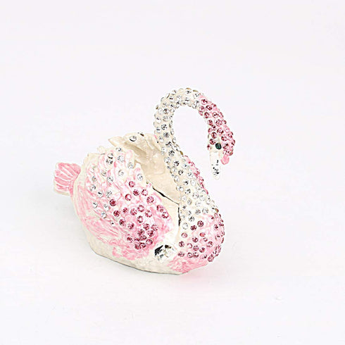 Hophen Diamond Swan Trinket Keepsake Box Hinged Figurine Collectible Ring Holder Wedding Favor Gift (Pink)