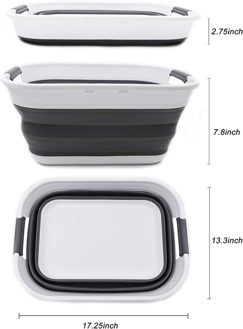 SAMMART 17.5L (4.6 Gallon) Small Collapsible/Foldable/Pop Up/Portable Washing Tub, Water Capacity 13.5L/3.5 Gallon (1, White/Grey)