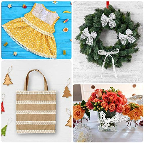 59 Yards Lace Ribbon, LEOBRO 18 Roll(3.28 Yard Each) White Lace Trim, Floral Lace Fabric, Cream Lace Trim Ribbon, Crafting Lace for Sewing, Gift Wrap, Bridal Shower Wedding Decoration, DIY Art Crafts