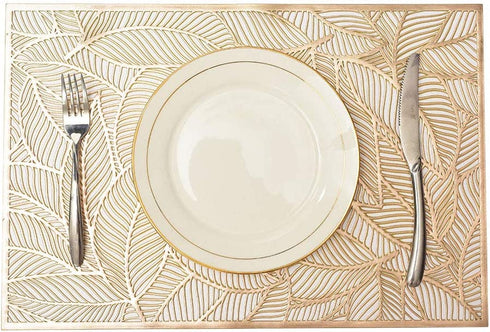 MLADEN Rectangle Placemats Set of 6, Leaf Functional Table Mat for Dining Kitchen Restaurant Table Decoration (Gold)