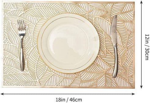MLADEN Rectangle Placemats Set of 6, Leaf Functional Table Mat for Dining Kitchen Restaurant Table Decoration (Gold)