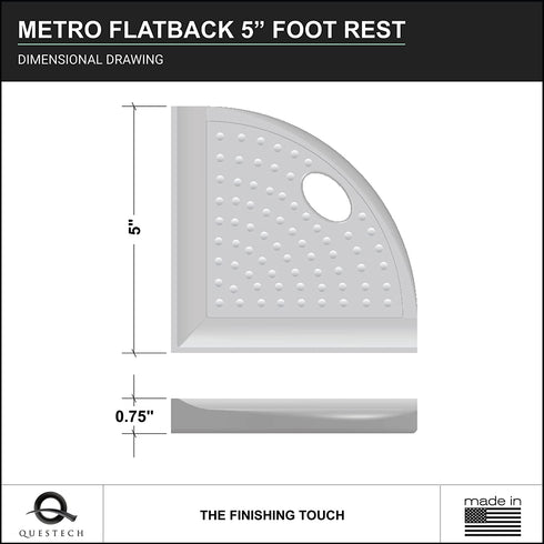 Questech Metro Flatback Bathroom Corner Shower Shelf, Wall Mounted Foot Rest, 5 Inches, Brushed Nickel Metal Finish