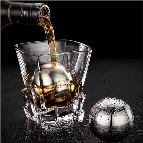 Ecentaur Reusable Stainless Steel Ice Cube Metal Whiskey Stones Ball for Drinks 5.5cm Set of 2