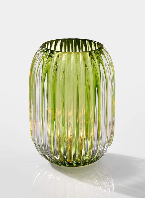 Serene Spaces Living Green Optical Glass Votive Holder, Perfect for Weddings and Home D©cor, Measures 5" Tall and 3.5" Diameter
