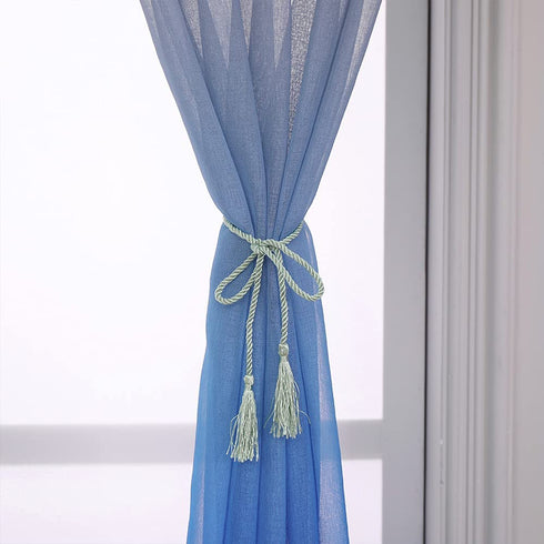Autumn Dream Linen Ombre Sheer Curtains Voile Rod Pocket Blue and Grey Gardient Semi Sheer Curtains for Bedroom Living Room Nursery, 52by84 inch (2 Panels)