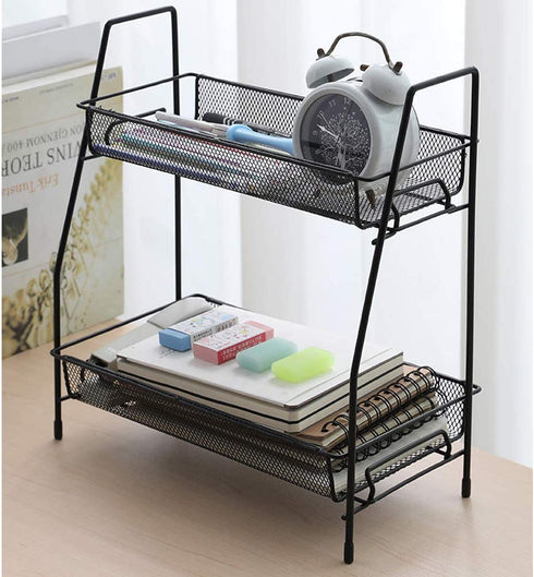 Spice Rack Organizer , 2-Tier Bathroom Shelf Organizer countertop, Kitchen Rack Organizer for Spice Can Sauce Jars Bottle (Black)