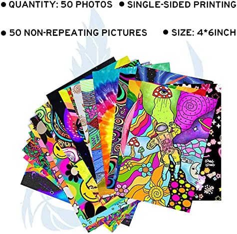 Woonkit Trippy Room Decor, Indie Room Decor, Hippie Room Decor, Indie Hippie Trippy Posters, Teen Wall Bedroom Dorm Aesthetic Poster, Photo Wall Collage Kit Pictures, Psychedelic Posters, 50PCS 4X6 INCH