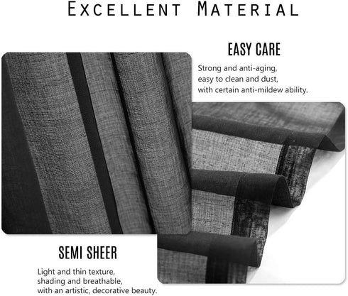Dreaming Casa Solid Sheer Curtains Living Room Black Rod Pocket Voile Draperies Window Treatment 2 Panels 84 inches Long, 52" W x 84" L