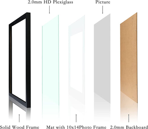 10x14 Picture Frames Black Display 8.5x11 Picture Frame with Mat Document Wooden Photo Frame Diploma and Certificate Frame for Wall Hanging Home Decoration-10x14 Black