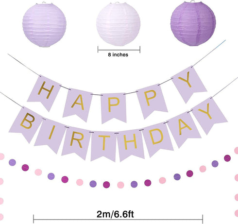 Birthday Party Decorations, Birthday Party Supplies for Girls Decors Kit Pom Pom Lanterns Paper Garland Happy Birthday Banner
