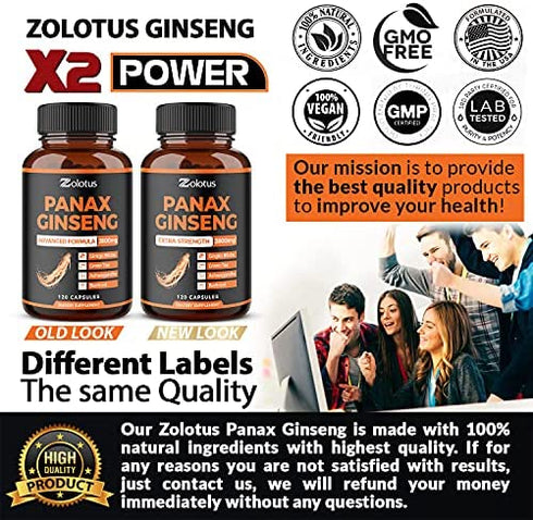 Korean Red Panax Ginseng + Ginkgo Biloba, 2800mg Highest Potency with Ashwagandha, Beetroot, Green Tea Extract, Boost Energy, Mood, Focused Strength, Enhanced Stamina Performance., 120 Capsules