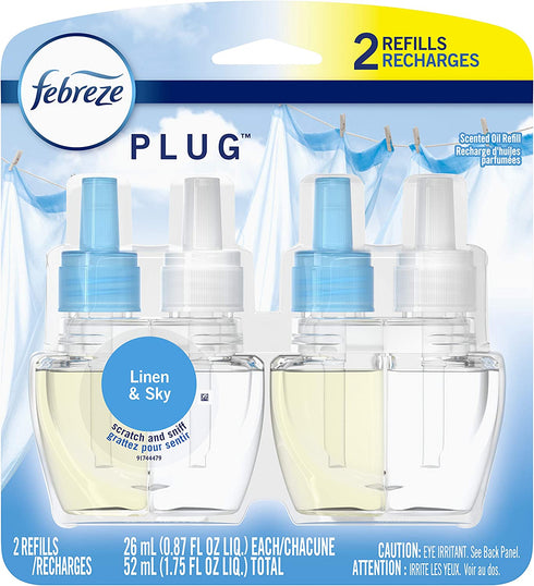 Febreze Plug In, Air Freshener, Scented Oil Refill, Linen & Sky, 0.87 Fl Oz (Pack of 2)