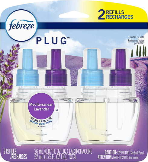 Febreze Plug in Air Freshener and Odor Eliminator, Scented Oil Refill, Mediterraenan Lavender, 0.88 Fl Oz (Pack of 2)