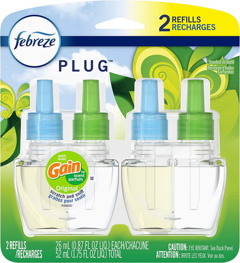 Febreze Plug in Air Freshener and Odor Eliminator, Scented Oil Refill, Gain Original Scent, 0.87 Fl Oz (Pack of 2)