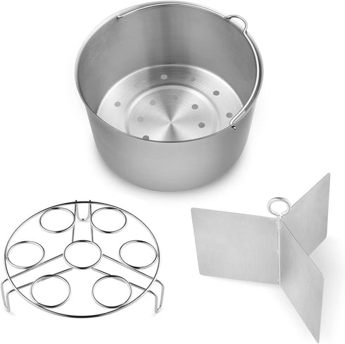 Vookoon Steamer Basket, 304 Stainless Steel Steamer for Instant Pot, Food Steamer with Durable Construction, Removable Dividers and Egg Rack Trivet Included, Fits 6/8 qt Instant Pot Pressure Cooker