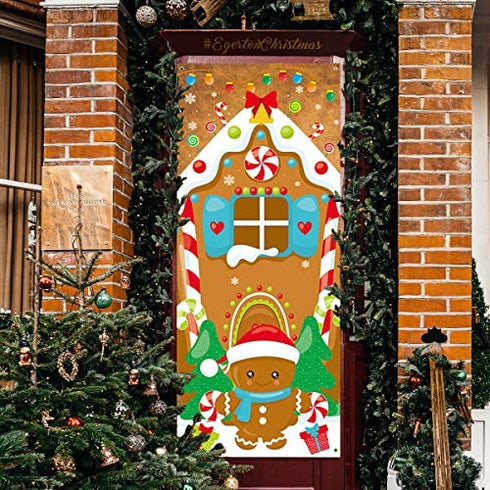 FANCY LAND Christmas Gingerbread House Door Cover Ginger Bread Holiday Decoration 72 x 30 Inches