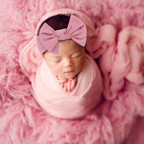 4 Pcs Newborn Photography Props Outfits- Baby Long Ripple Wrap and Toddler Swaddle Blankets Photography Mat with Cute Headbands for Infant Boys Girls(0-12 Months) (Pink)