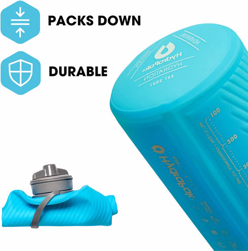 Hydrapak Flux - Collapsible Backpacking Water Bottle (1.5 Liter) - BPA Free, Ultra Light, Spill-Proof Twist Cap - Mammoth Grey
