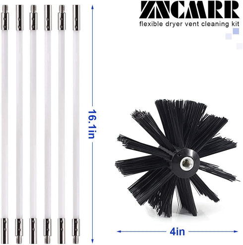 21-Piece 24 Feet Dryer Vent/Duct Brush Cleaning Kit Chimney Cleaning Kit Lint Remover Working with or Without Drill Includes 2 Nylon Brush Heads, 18 Rods and 1 Tape