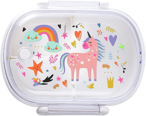 ATEDEANEI Kids Bento Box Lunch Box, Unicorn and Rainbow 3-Compartment Containers for Meal Prepping, BPA-Free