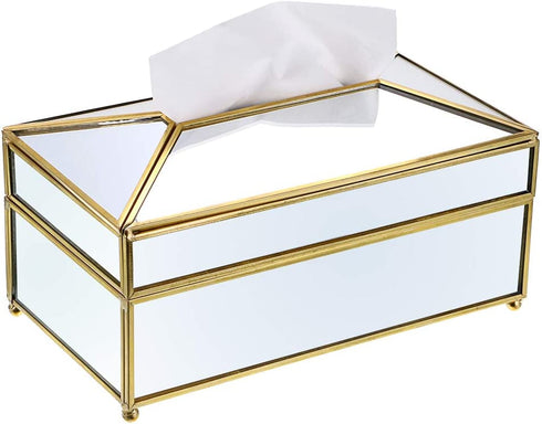 Sumnacon Rectangular Mirror Glass Paper Tissue Box, Decorative Glass Napkin Storage Box, Facial Tissue Holder for Dresser, Bathroom, Bedroom, Home Decor, Office, Bar, Restaurant, Large