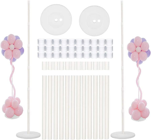GOETOR 2 Set Balloon Column Stand Kit 6 Ft Height Base with 12 Poles and 30 PCS Balloon Rings Balloon Tower Decoration for Birthday Wedding Christmas