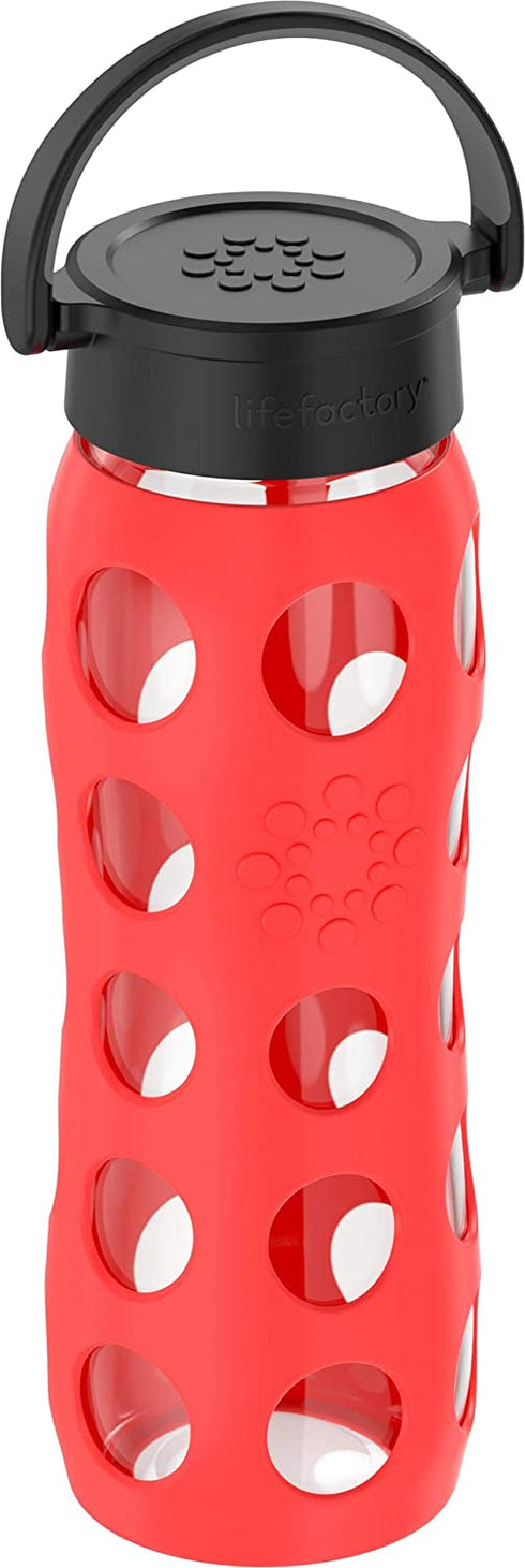 Lifefactory 22-Ounce BPA-Free Glass Water Bottle with Classic Cap and Protective Silicone Sleeve, Poppy