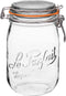 Le Parfait Super Jar - 1L French Glass Canning Jar w/Round Body, Airtight Rubber Seal & Glass Lid, 32oz/Quart (Single Jar) Stainless Wire