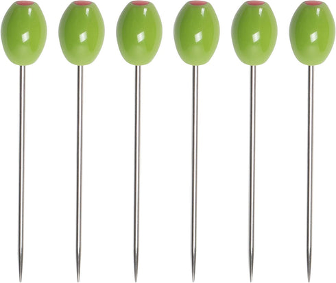 Cork Pops Stainless Steel Green Olive 6 Inch Cocktail Pick Set of 6