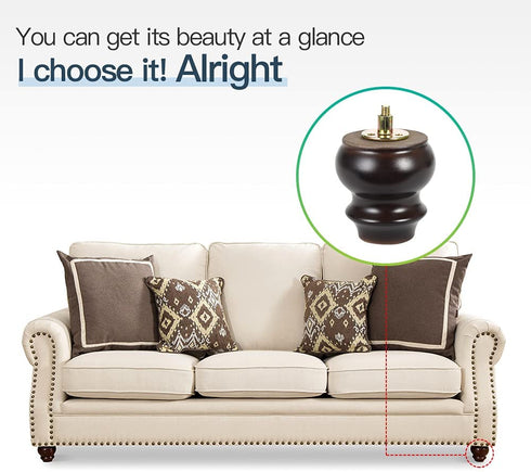 Wooden Round Gourd Furniture Legs 3 Inch Set of 4 Mid-Century Modern Sofa Couch Chair Armchair Night Stand Recliner Dresser Cabinet Feet Legs with Pre-Drilled Bolts (3" / 8cm, Walnut)