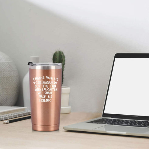 Lifecapido Chance Made Us Colleagues Travel Tumbler, Funny Going-away Leaving Farewell Thank You Gift for Coworker Women Colleague Boss, Stainless Steel Travel Tumbler with 2 Lids(20 Oz, Rose Gold)