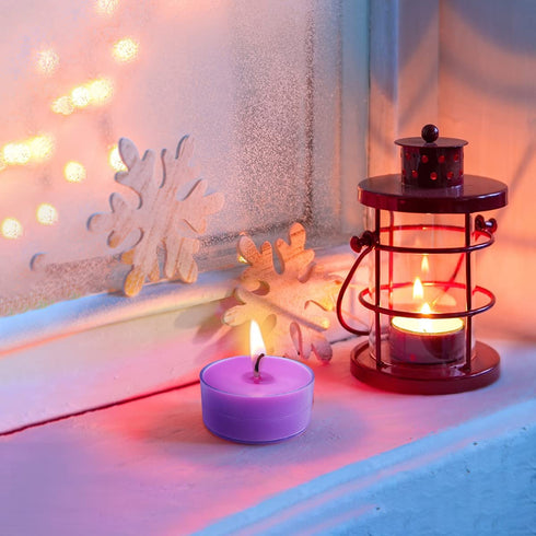Soy Tealight Candles Natural Soy Wax Lavender Scented Tea Lights, 12 Packs Bulk Mini Purple Colored Tea Lite Candles in Clear Cups