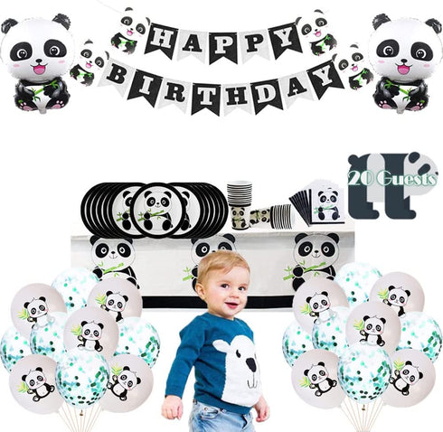 84 PCS Panda Birthday Party Supplies Decoration with Happy Birthday Banner Balloons Panda Party Favor for Boys, Girls, Kids Birthday, Baby Shower