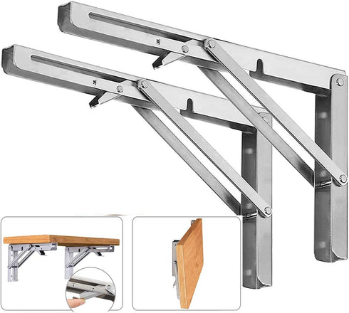 Folding Shelf Brackets, Max Load 300 lb, Heavy Duty Stainless Steel Collapsible Wall Mounted Shelf Brackets for Table, Space Saving DIY Bracket, Pack of 2 (2, Foldable 12")