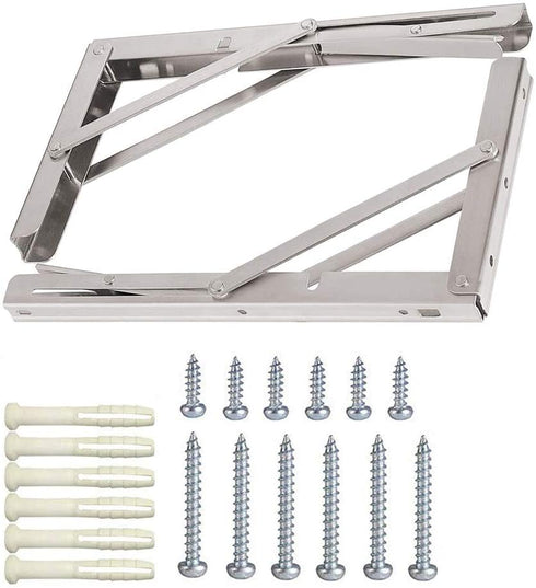 Folding Shelf Brackets, Max Load 300 lb, Heavy Duty Stainless Steel Collapsible Wall Mounted Shelf Brackets for Table, Space Saving DIY Bracket, Pack of 2 (2, Foldable 12")