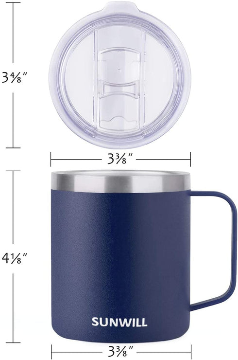 SUNWILL 14 oz Coffee Mug Set, Vacuum Insulated Camping Mug with Lid, Double Wall Stainless Steel Travel Tumbler, Coffee Cup Outdoor, Powder Coated Navy Blue & Wine Red 2 Pack