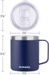 SUNWILL 14 oz Coffee Mug Set, Vacuum Insulated Camping Mug with Lid, Double Wall Stainless Steel Travel Tumbler, Coffee Cup Outdoor, Powder Coated Navy Blue & Wine Red 2 Pack