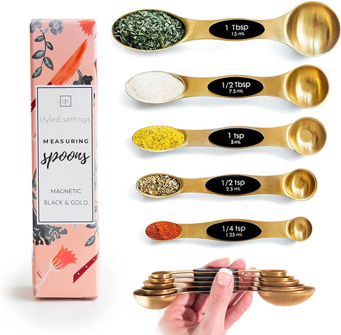 Magnetic Measuring Spoons Set - Stainless Steel Measuring Spoons - Magnetic Measuring Spoon Set, Gold Measuring Spoons Magnetic, Cute Measuring Spoons for Cooking & Baking