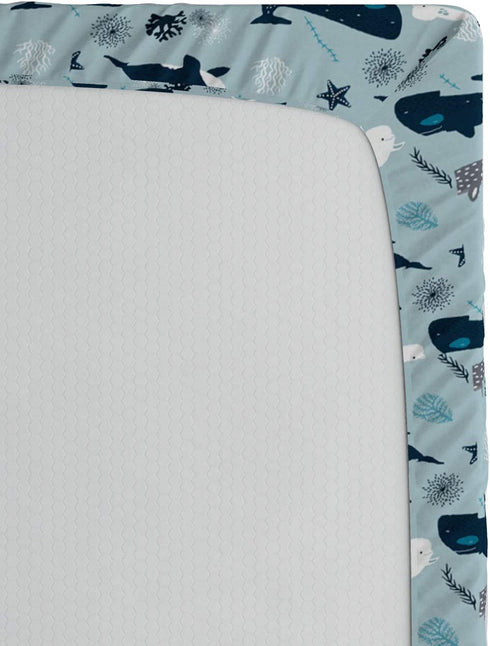 Lunarable Under The Sea Fitted Sheet, Orcas Narwhals and Whales Cartoon Style Hand Drawn Composition, Bed Cover with All-Round Elastic Deep Pocket for Comfort, Twin XL Size, Baby Grey