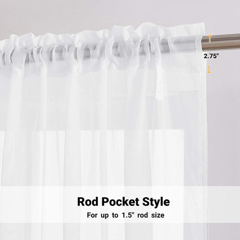 Saixi Elegant White Sheer Voile Curtains 96 Inches Long Sheer Curtains for Spring Living Room - Basic Rod Pocket Soft and Room Decorative for Living Room Bedroom(White, W52 x L96-Inch, 2 Panels)