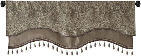 Madison Park Faux Silk Paisley Jacquard, Rod Pocket Curtain with Privacy Lining for Living Room, Kitchen, Bedroom and Dorm, 50 in x 18 in, Blue Bead Trim