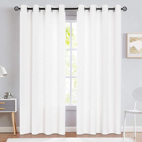 jinchan Linen Look Curtains for Living Room Moderate Light Filtering Window Curtain Panels for Bedroom Single Panel 90 Length White